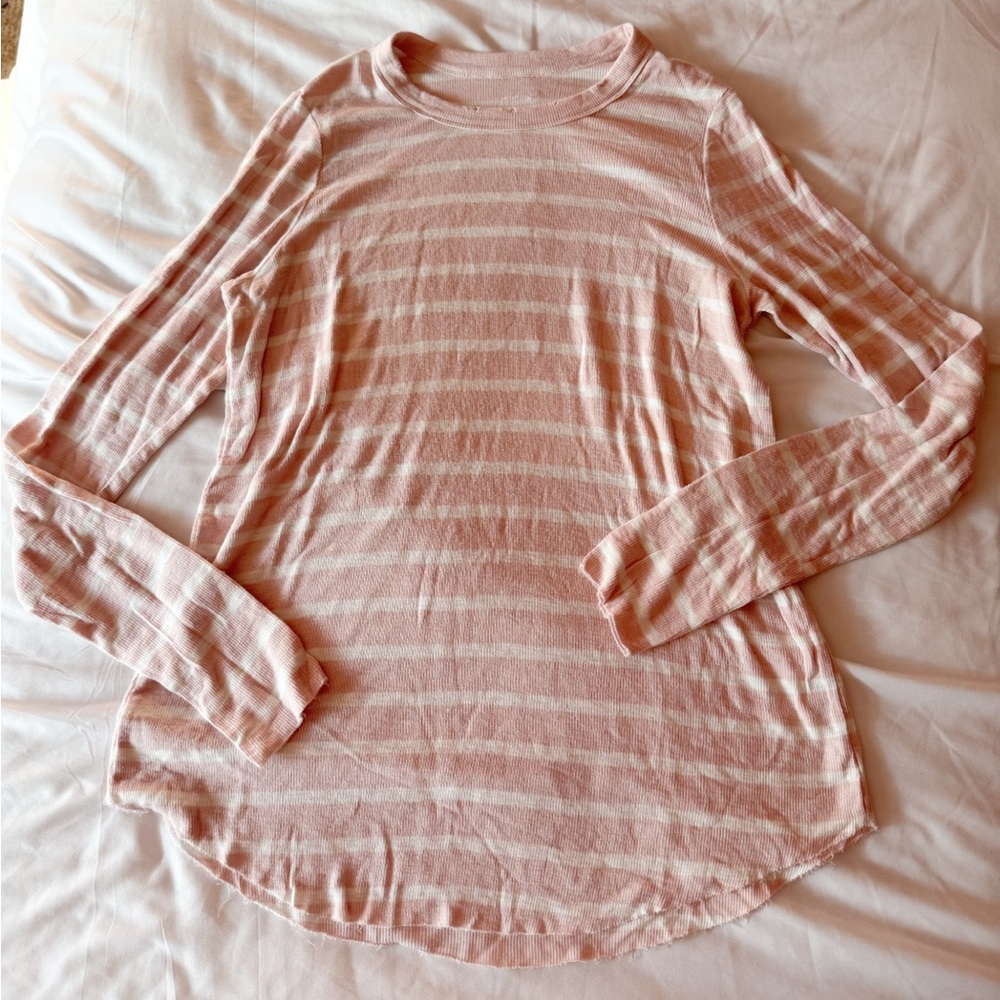 Aerie Real Soft Light Pink Striped Long Sleeve Tee Size Medium
